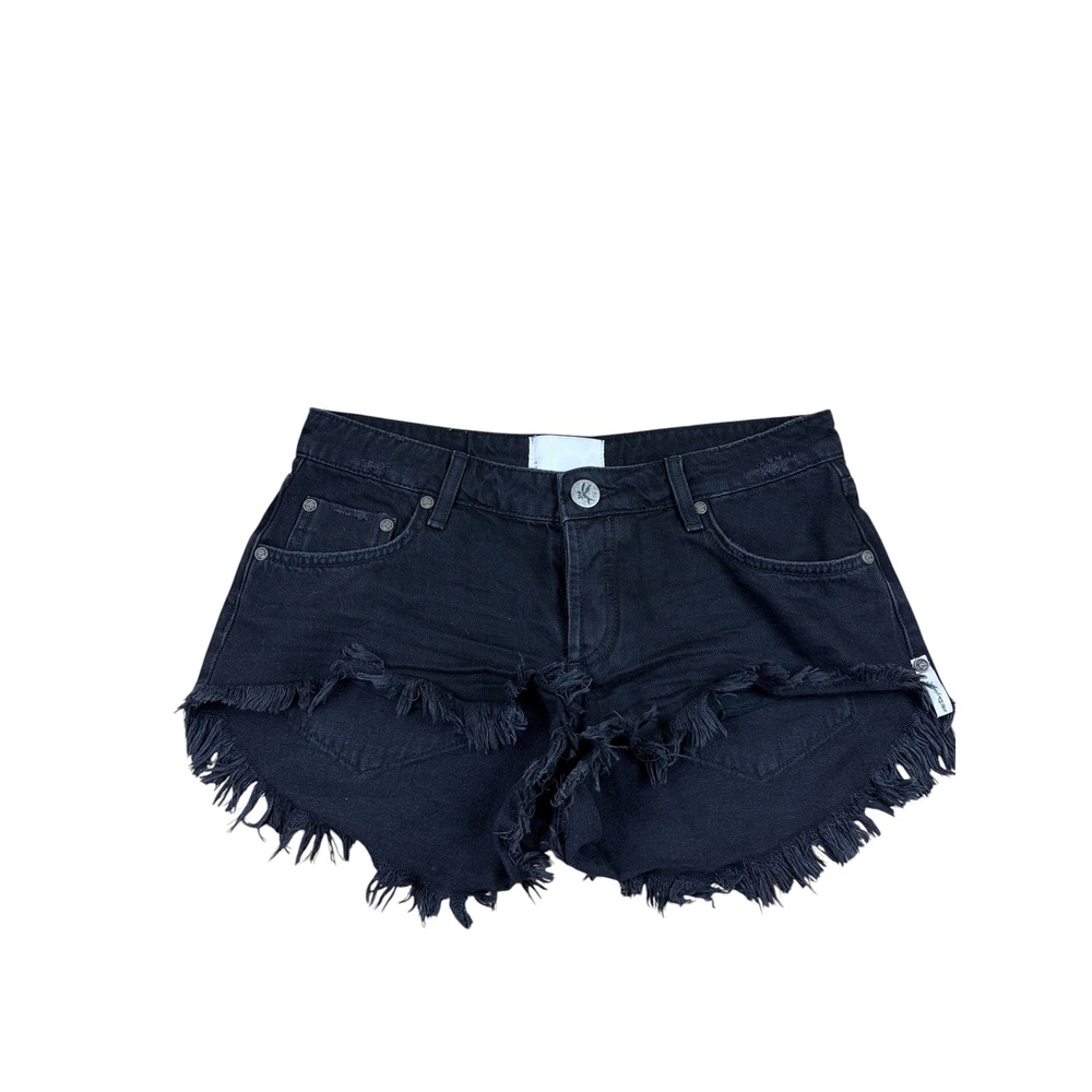 OneTeaspoon Bonita Black Distressed Frayed Denim button fly Shorts Size 26